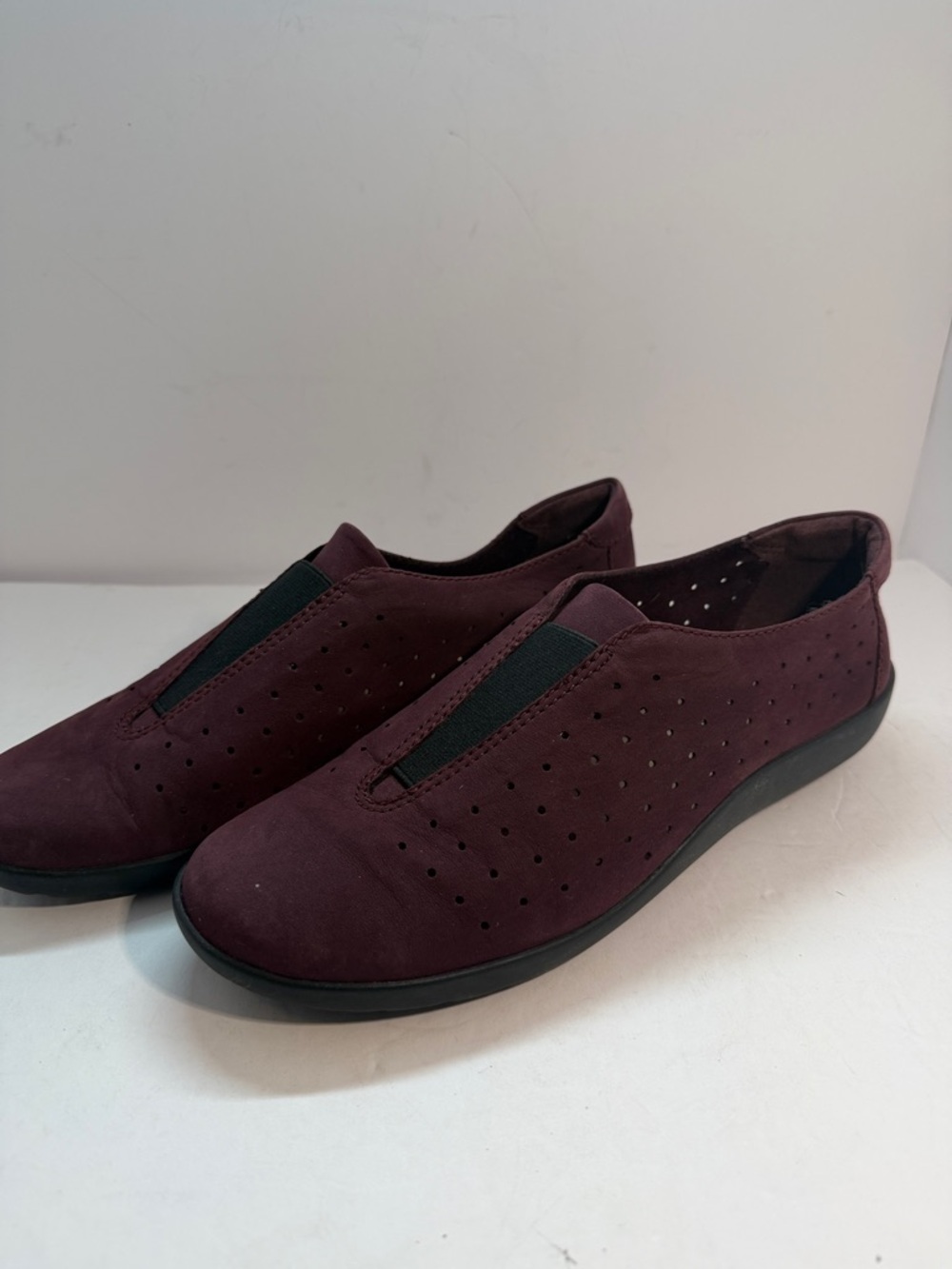 Clarks Burgundy Slip-On Perforated Flats